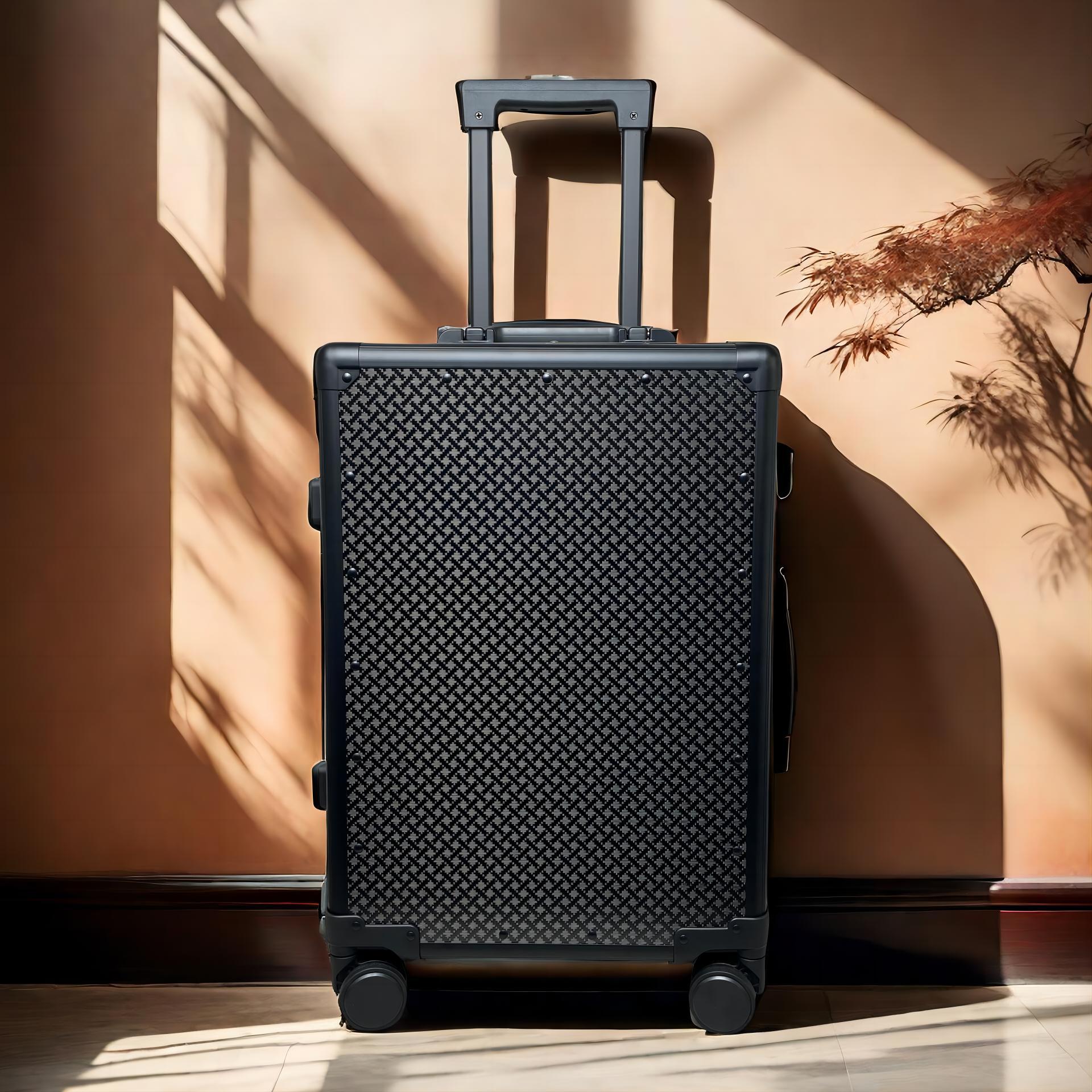 Carbon-fiber Suitcase With Aluminum Frame Large-capacity Business Rolling Luggage