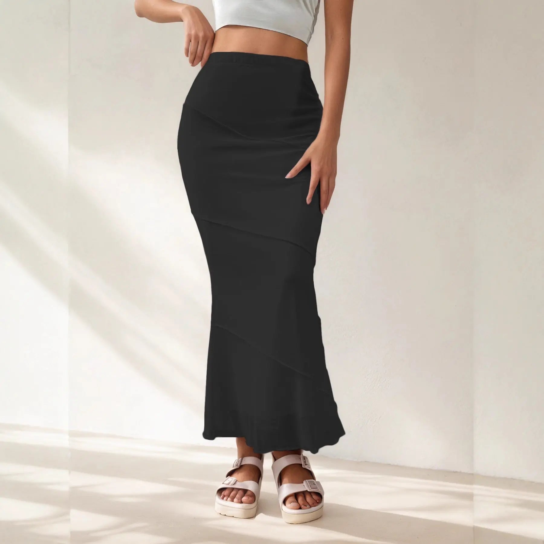 Summer Solid-Colored High-Waisted Sheath Long Skirt Raven’s Echo Hoodie