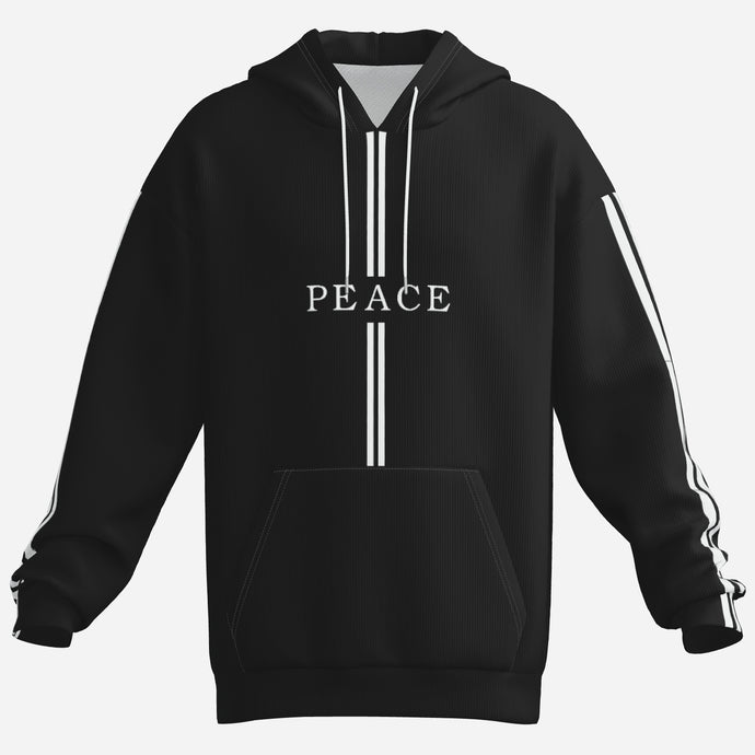 Front view of PEACE black hoodie – soft, minimalist streetwear for everyday comfort