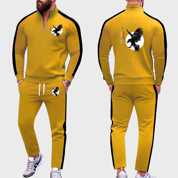 Men’s bold yellow tracksuit with street style confidence